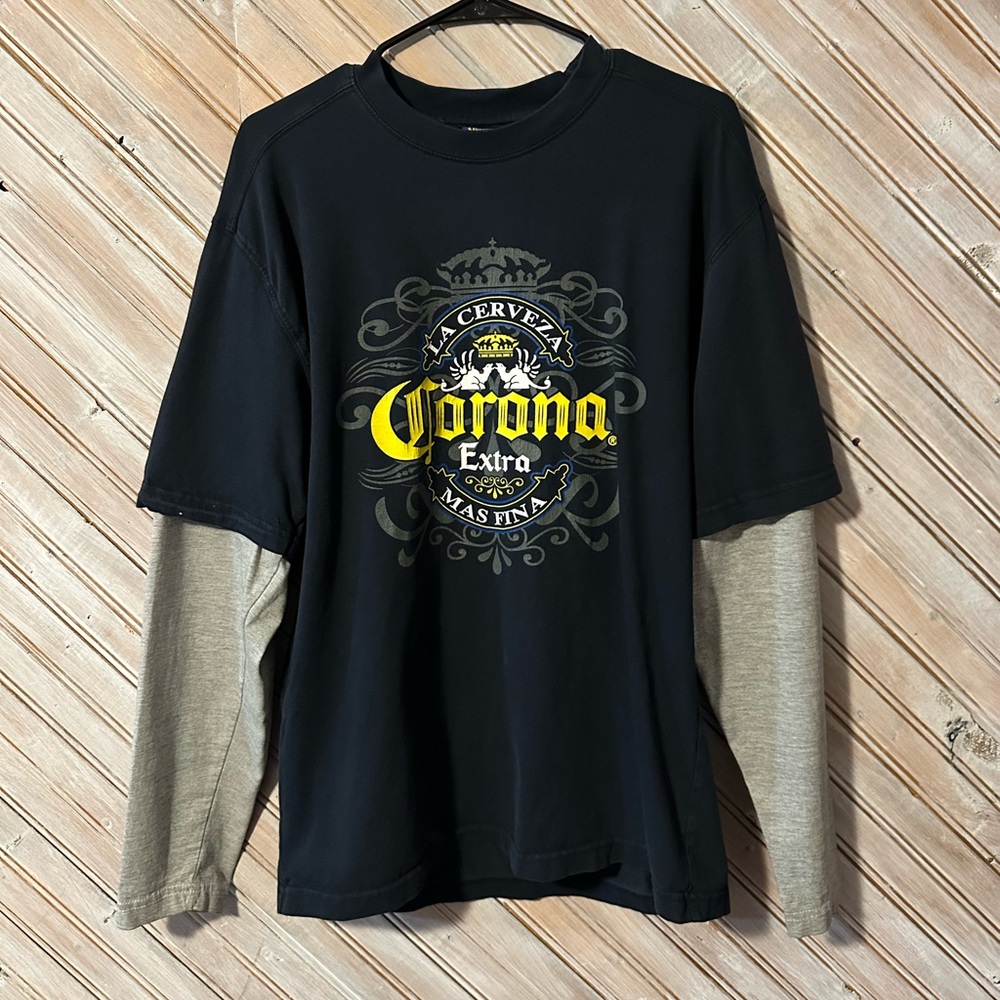 Corona Extra La Cerveza Black & Gray Long & Short Sleeve Tee Layered